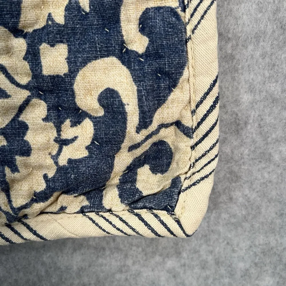 Pottery Barn Quilted Euro Sham Cream Blue linen cotton 26